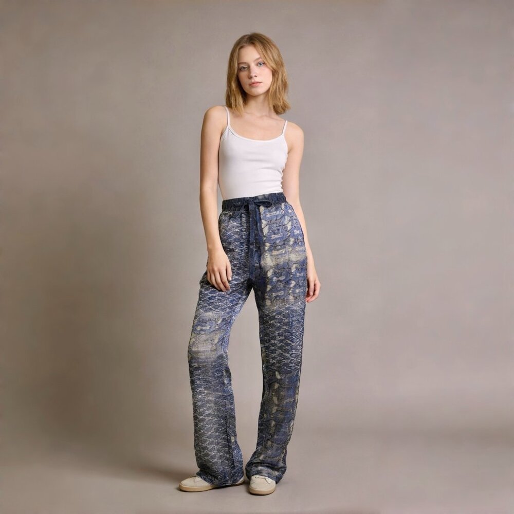 NWOT Johnny Was Biya Designer Silk Rept Straight-Leg Pants Womens Pull on Sz S
